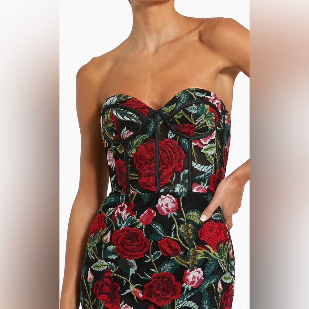Mac Duggal Floral Embroidered Bustier Column Gown - Picture 3 of 3